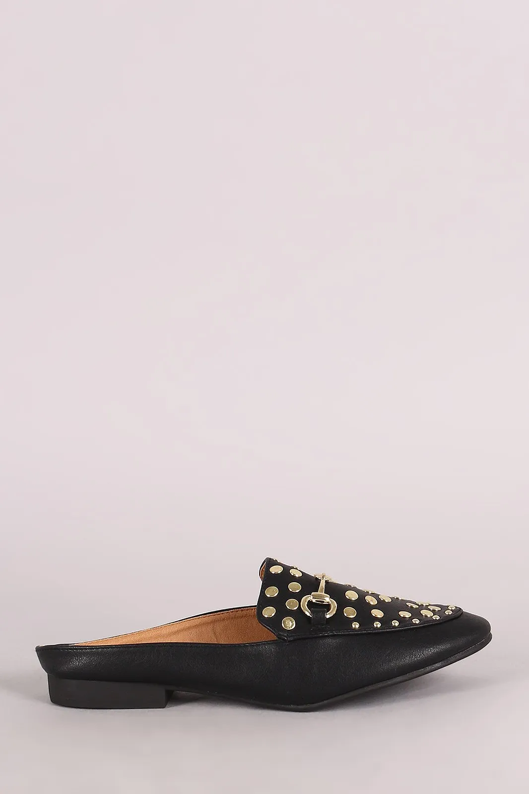 Qupid Studded Horsebit Ornament Mule Flat