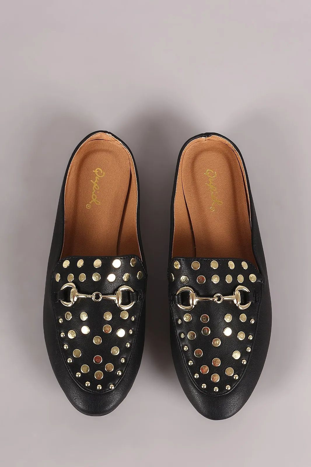 Qupid Studded Horsebit Ornament Mule Flat