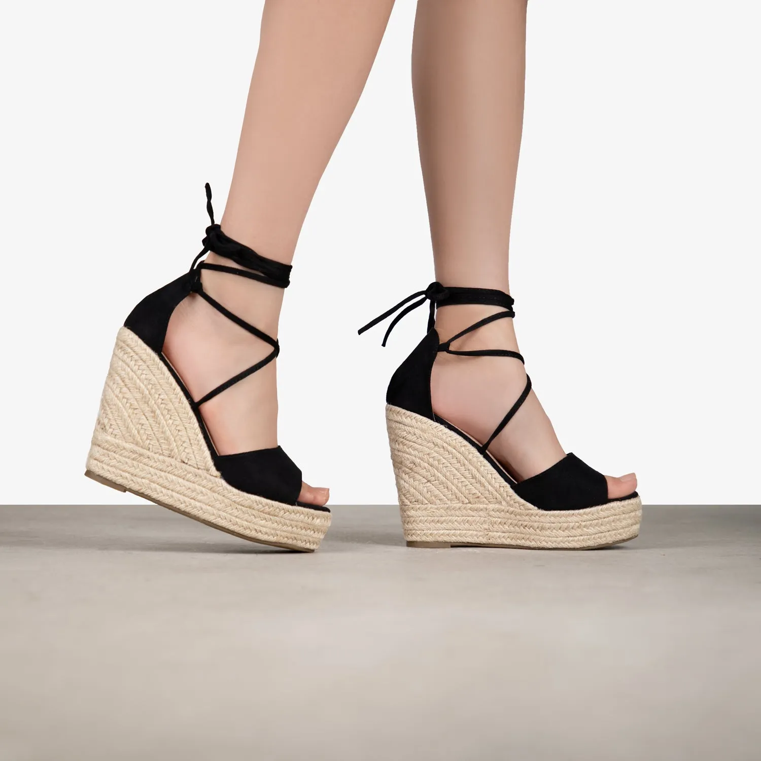 RAID Marea Lace Up Espadrilles in Black