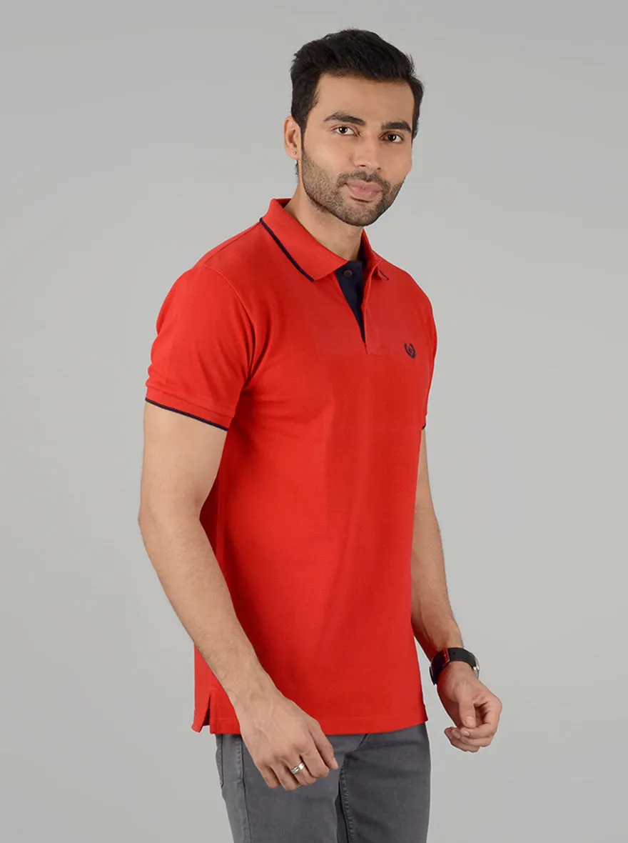 Red Solid Slim Fit Polo T-Shirt | Greenfibre