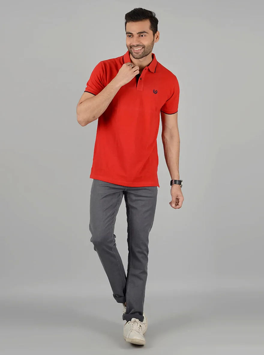 Red Solid Slim Fit Polo T-Shirt | Greenfibre