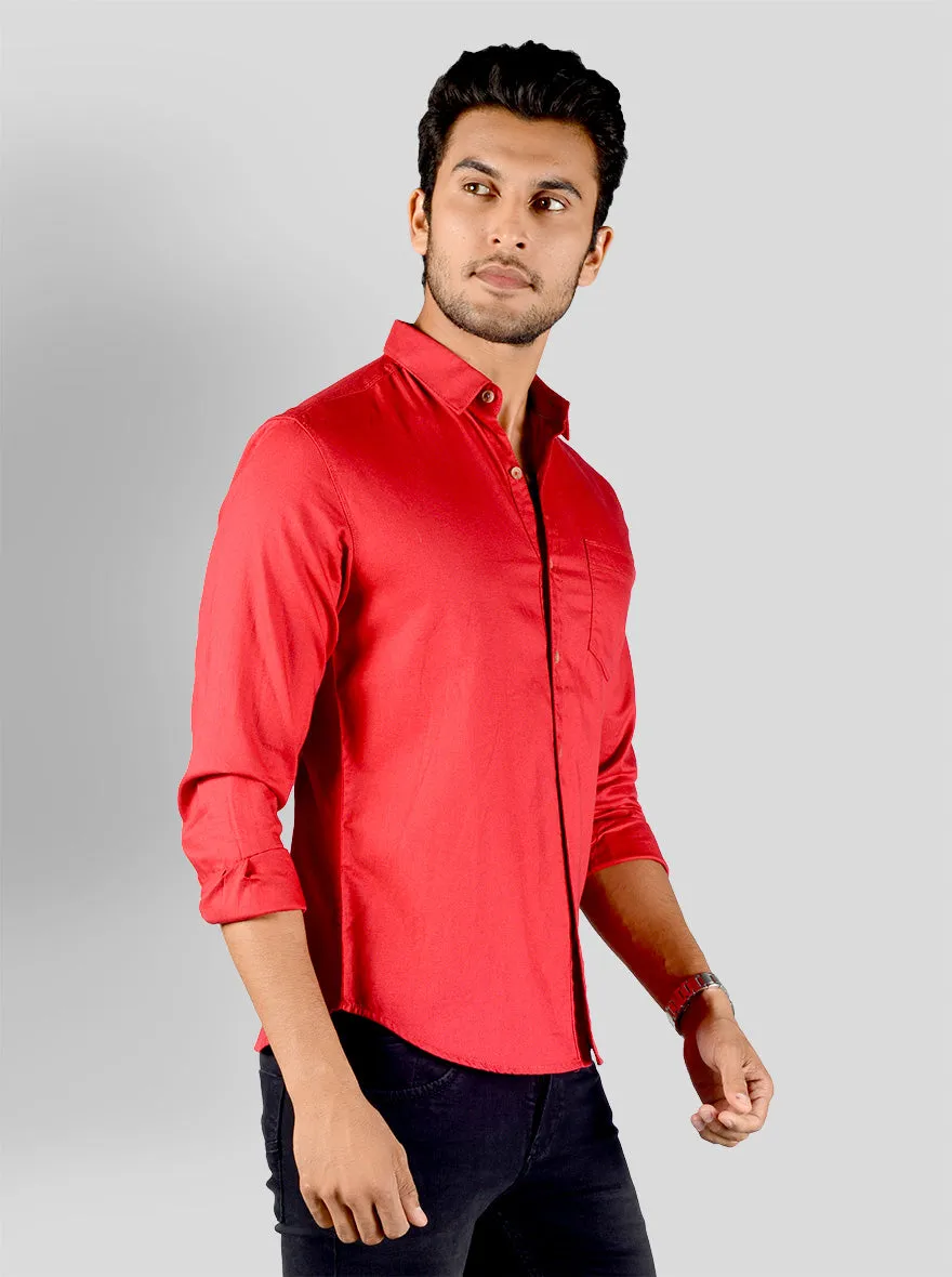 Ribbon Red Solid Slim Fit Casual Shirt | Greenfibre