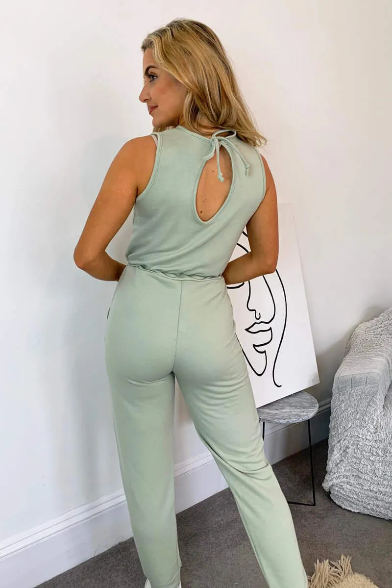 Sage Tie Waist Sleeveless Jumpsuit