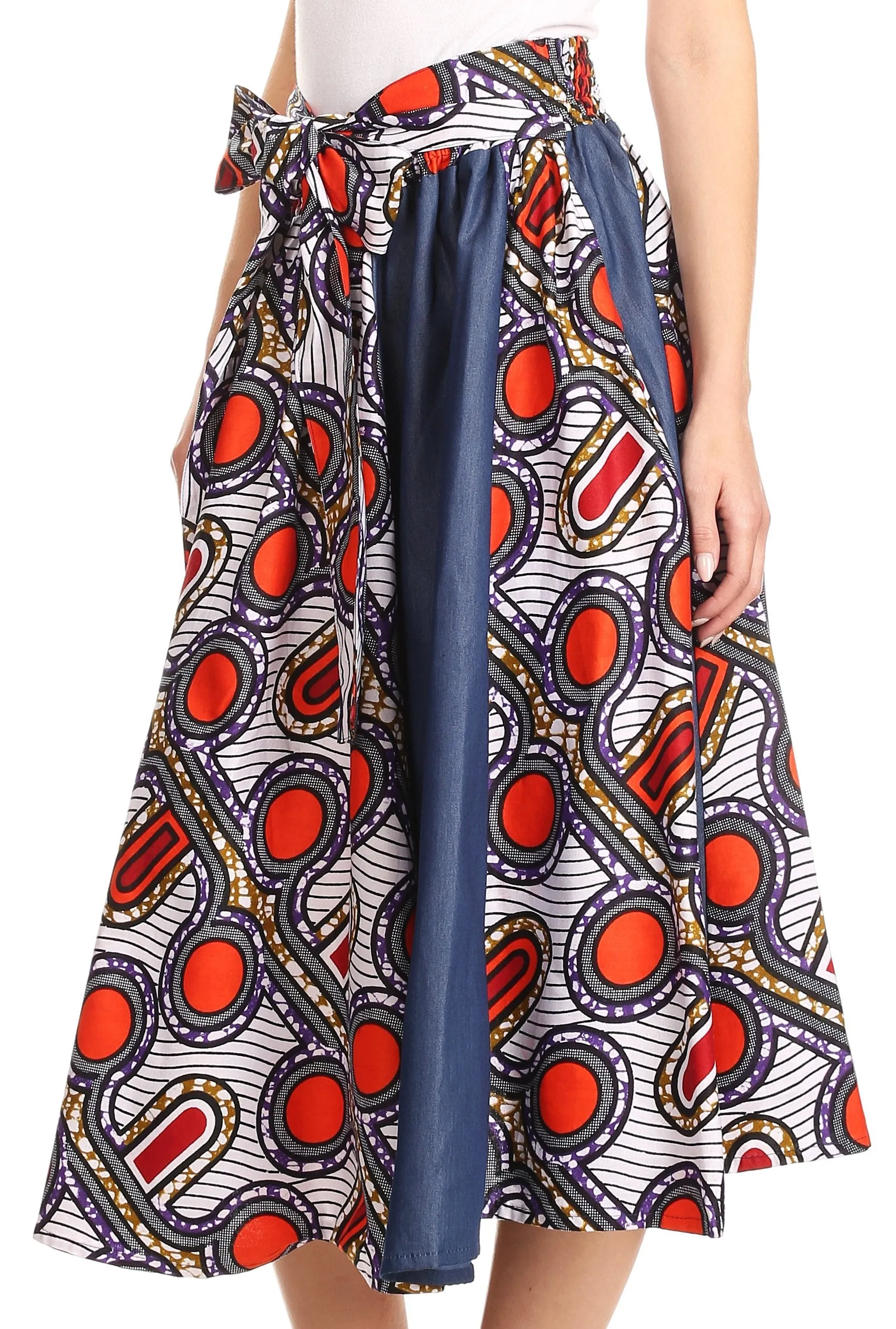 Sakkas Dayo Circle Mid Skirt with Elastic Waist Colorful Ankara African Wax Dutch