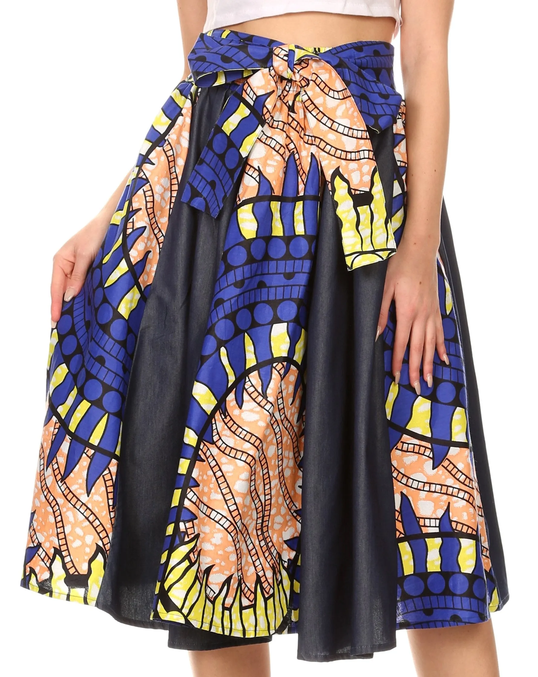 Sakkas Dayo Circle Mid Skirt with Elastic Waist Colorful Ankara African Wax Dutch