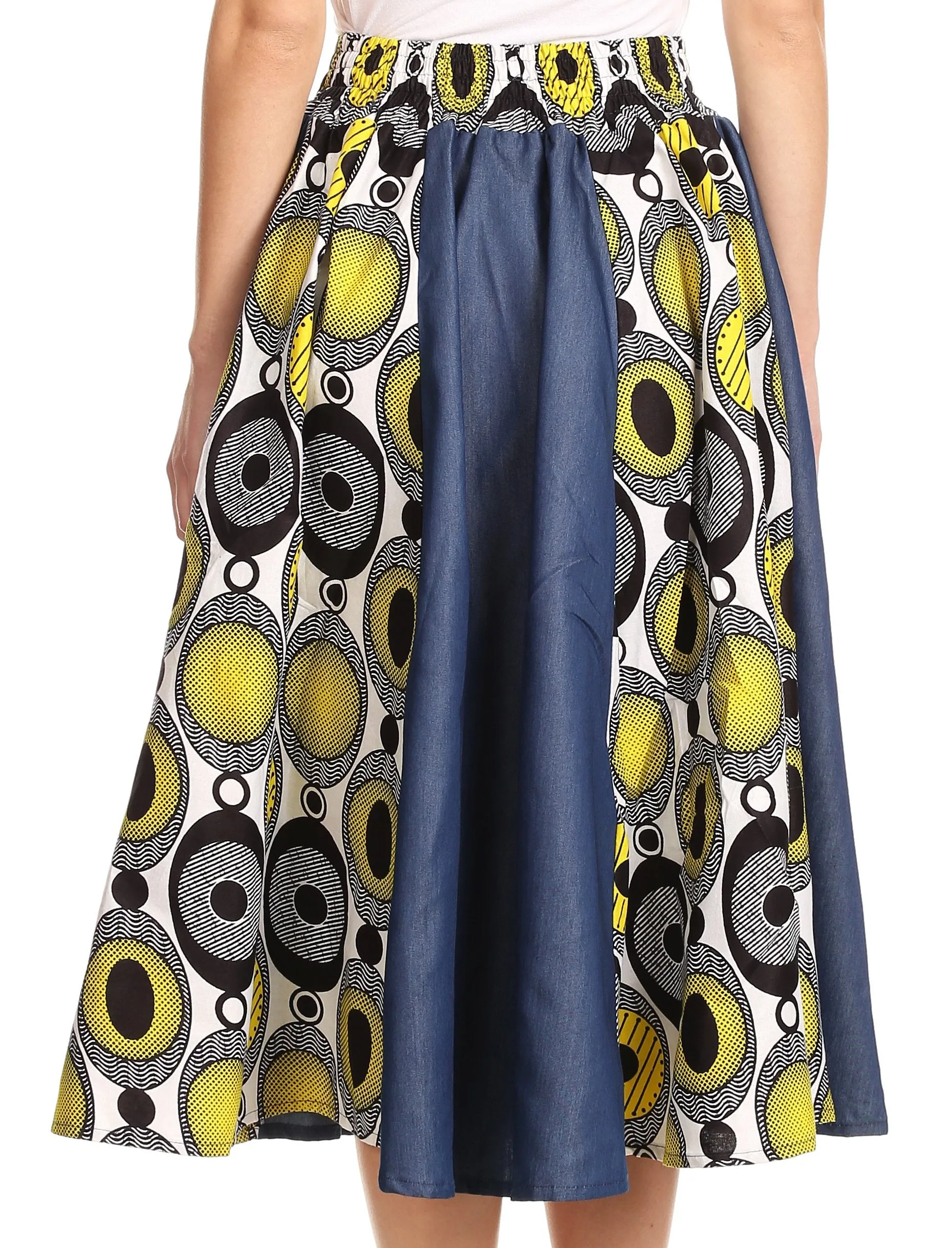 Sakkas Dayo Circle Mid Skirt with Elastic Waist Colorful Ankara African Wax Dutch