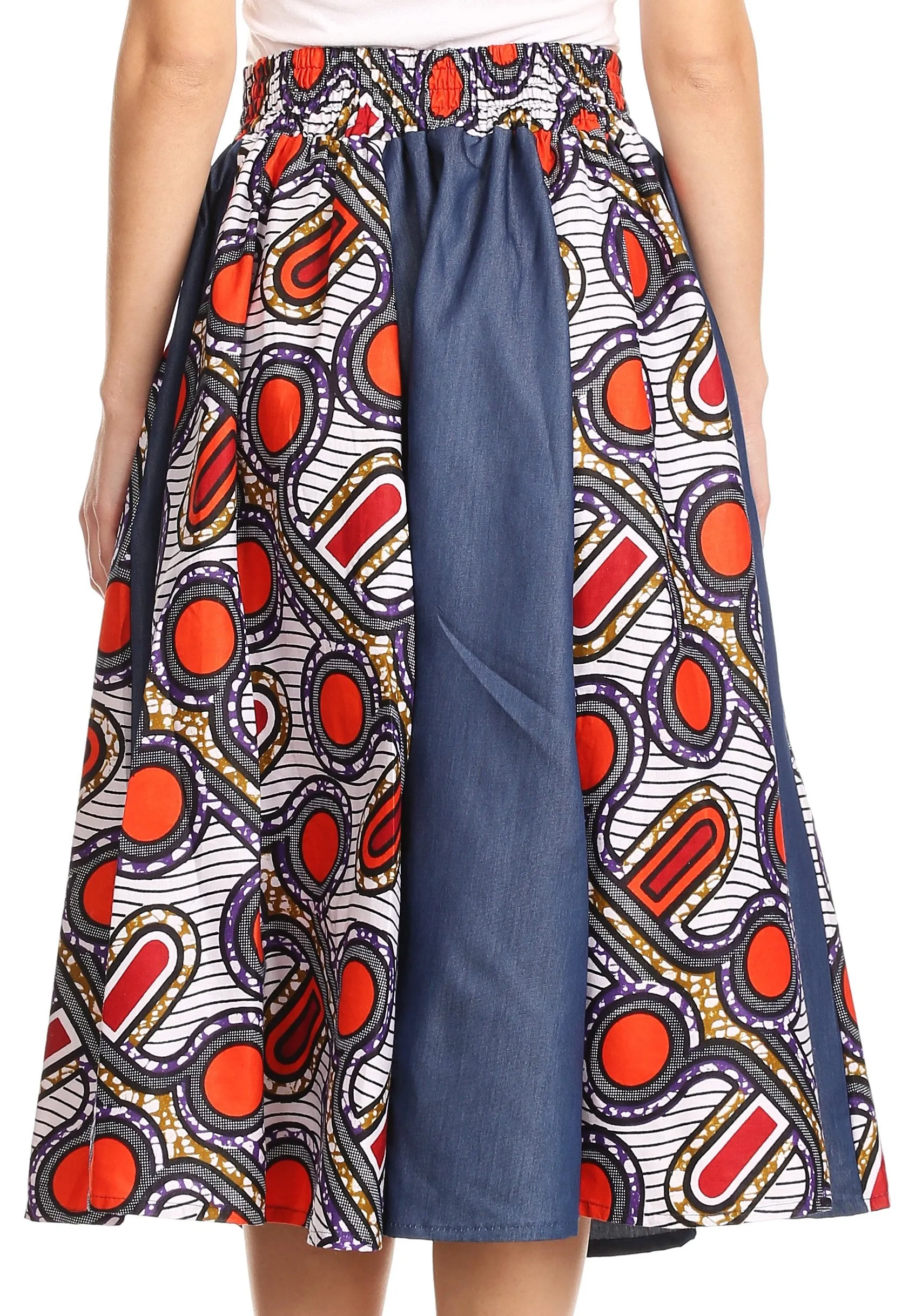 Sakkas Dayo Circle Mid Skirt with Elastic Waist Colorful Ankara African Wax Dutch