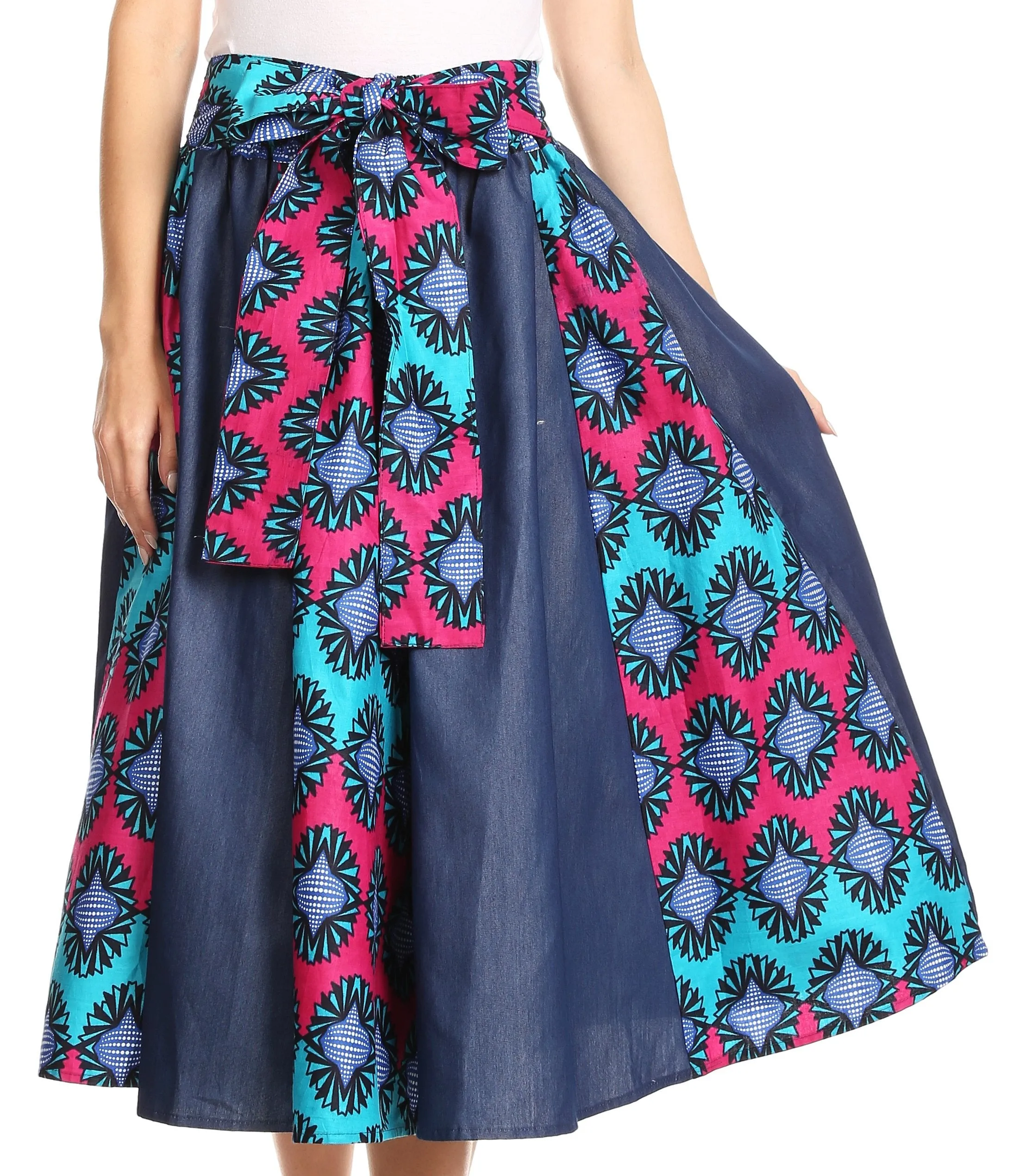 Sakkas Dayo Circle Mid Skirt with Elastic Waist Colorful Ankara African Wax Dutch