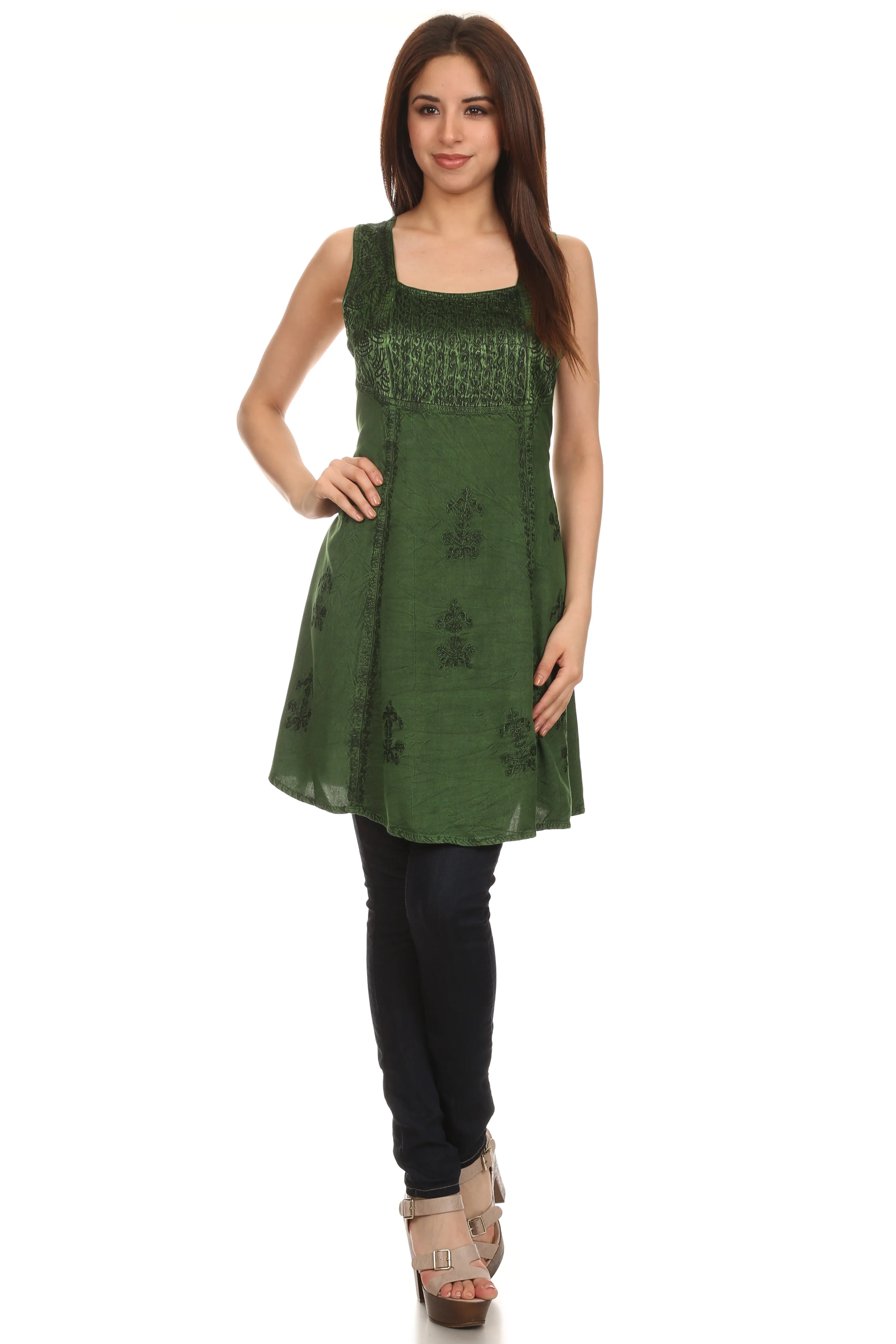 Sakkas Kalee Embroidered Adjustable Sleeveless Tunic Blouse / Short Dress