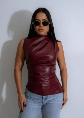 Sculpted Luxe Faux Leather Long Top Red