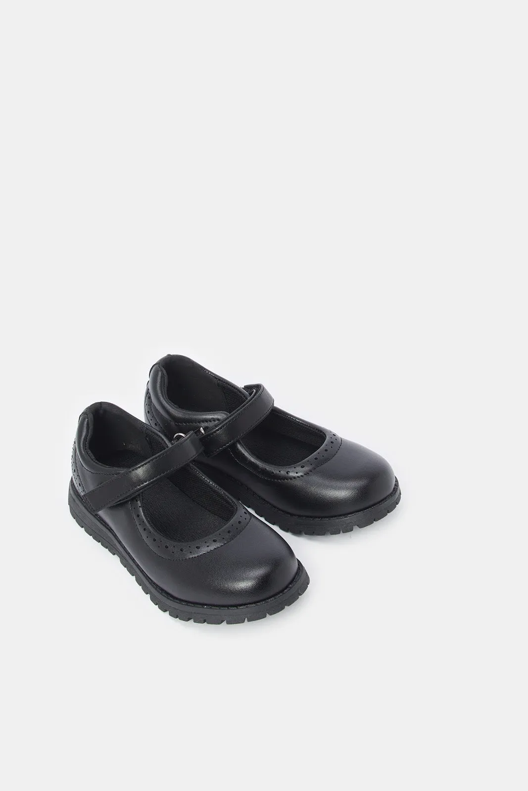 Senior Girls Black Velcro Strap Mary Jane