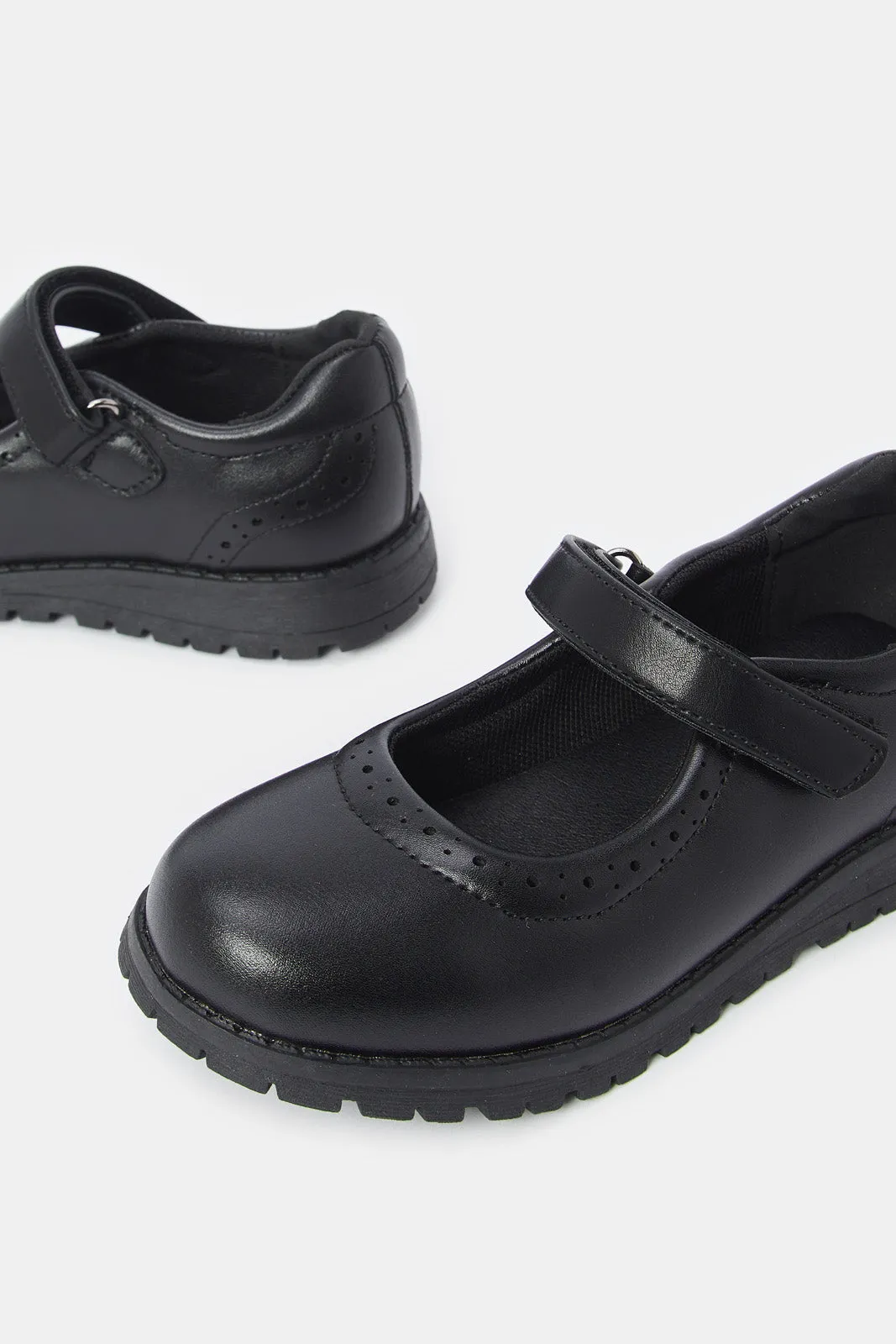 Senior Girls Black Velcro Strap Mary Jane