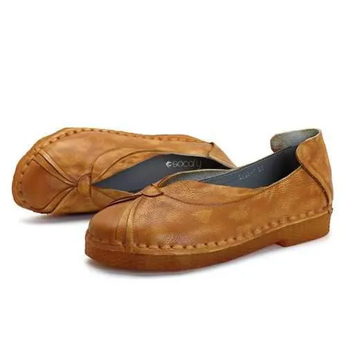 SOCOFY Retro Flat Loafers In Leather