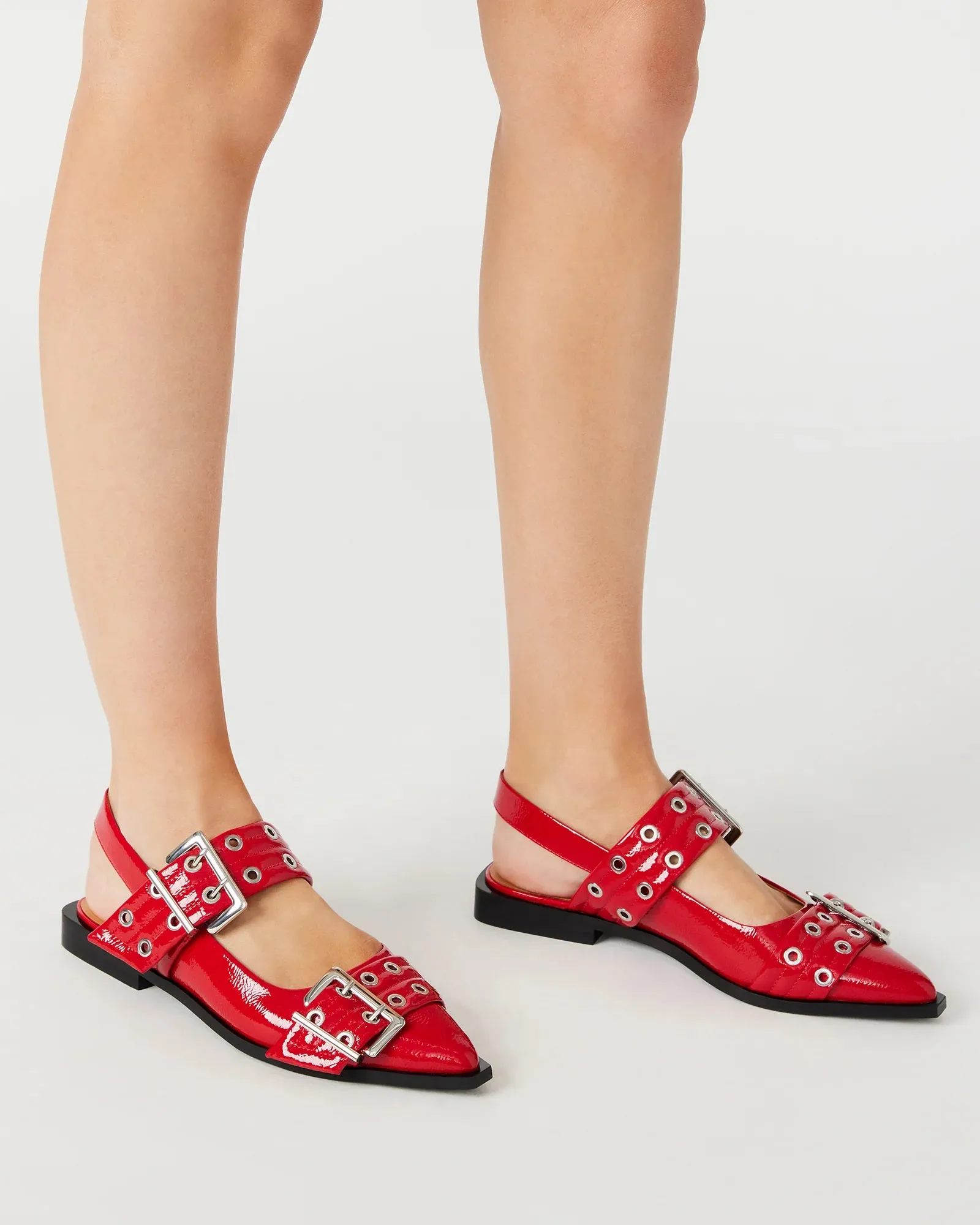 Steve Madden Graya Slingblack Flats Red Patent