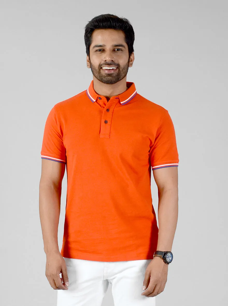 Tangerine Orange Solid Slim Fit Polo T-shirt | JadeBlue