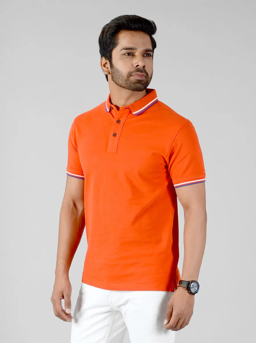 Tangerine Orange Solid Slim Fit Polo T-shirt | JadeBlue