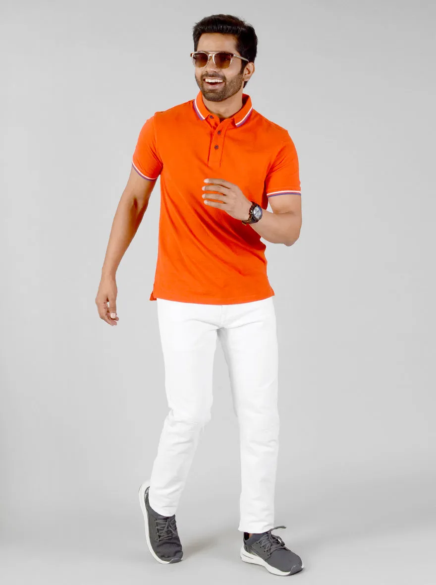 Tangerine Orange Solid Slim Fit Polo T-shirt | JadeBlue