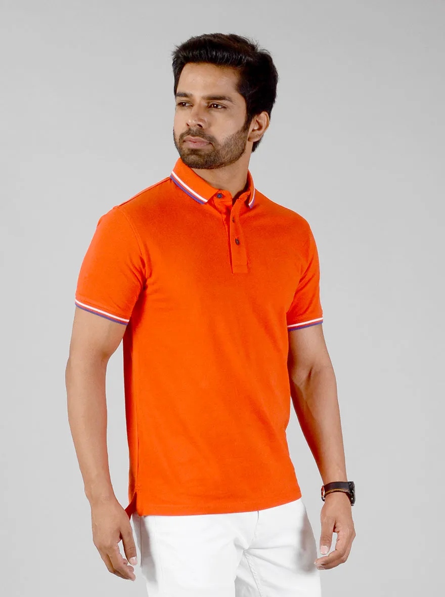 Tangerine Orange Solid Slim Fit Polo T-shirt | JadeBlue