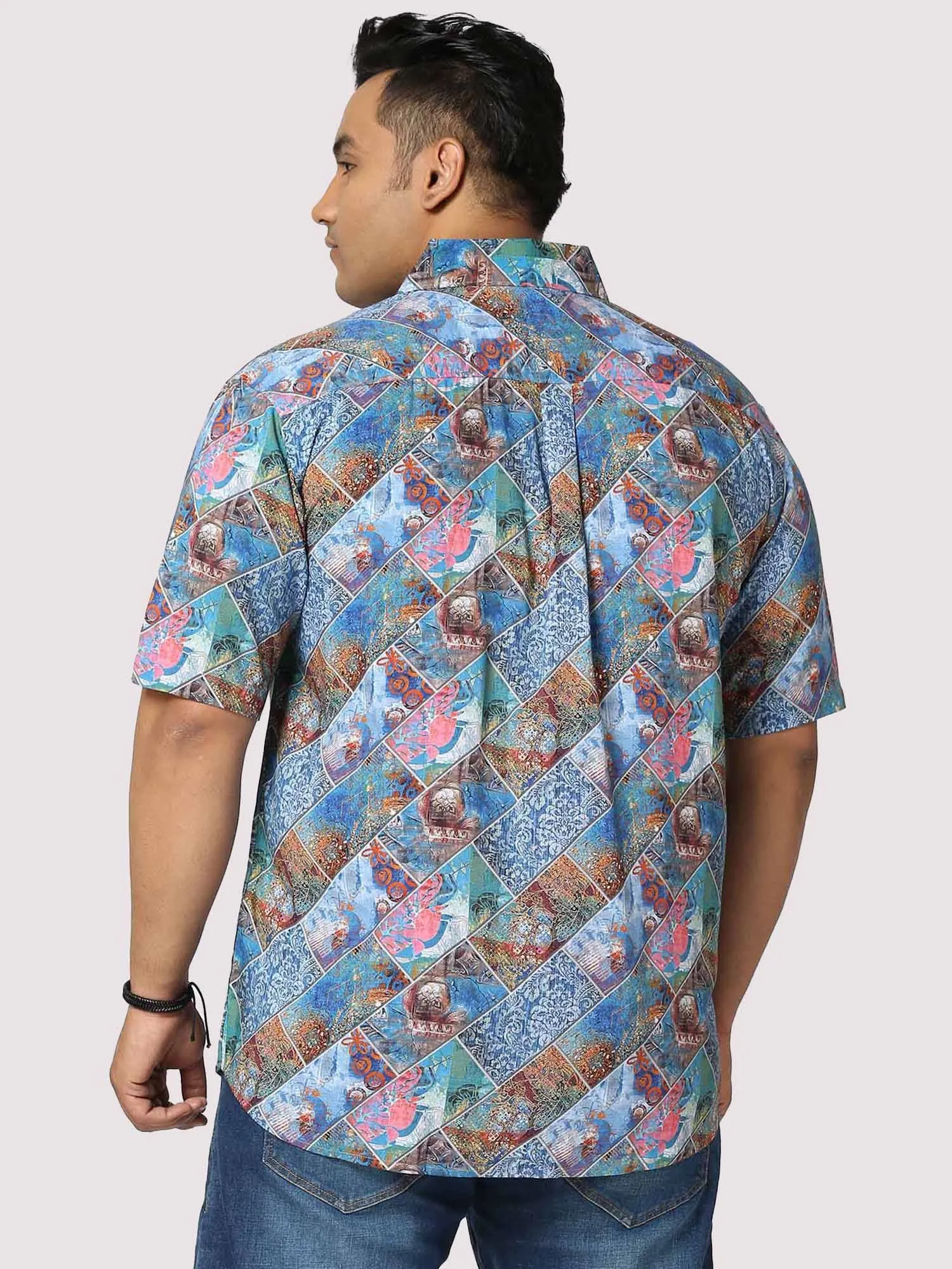 Tech Digital Printed Half Shirt Men's Plus Size