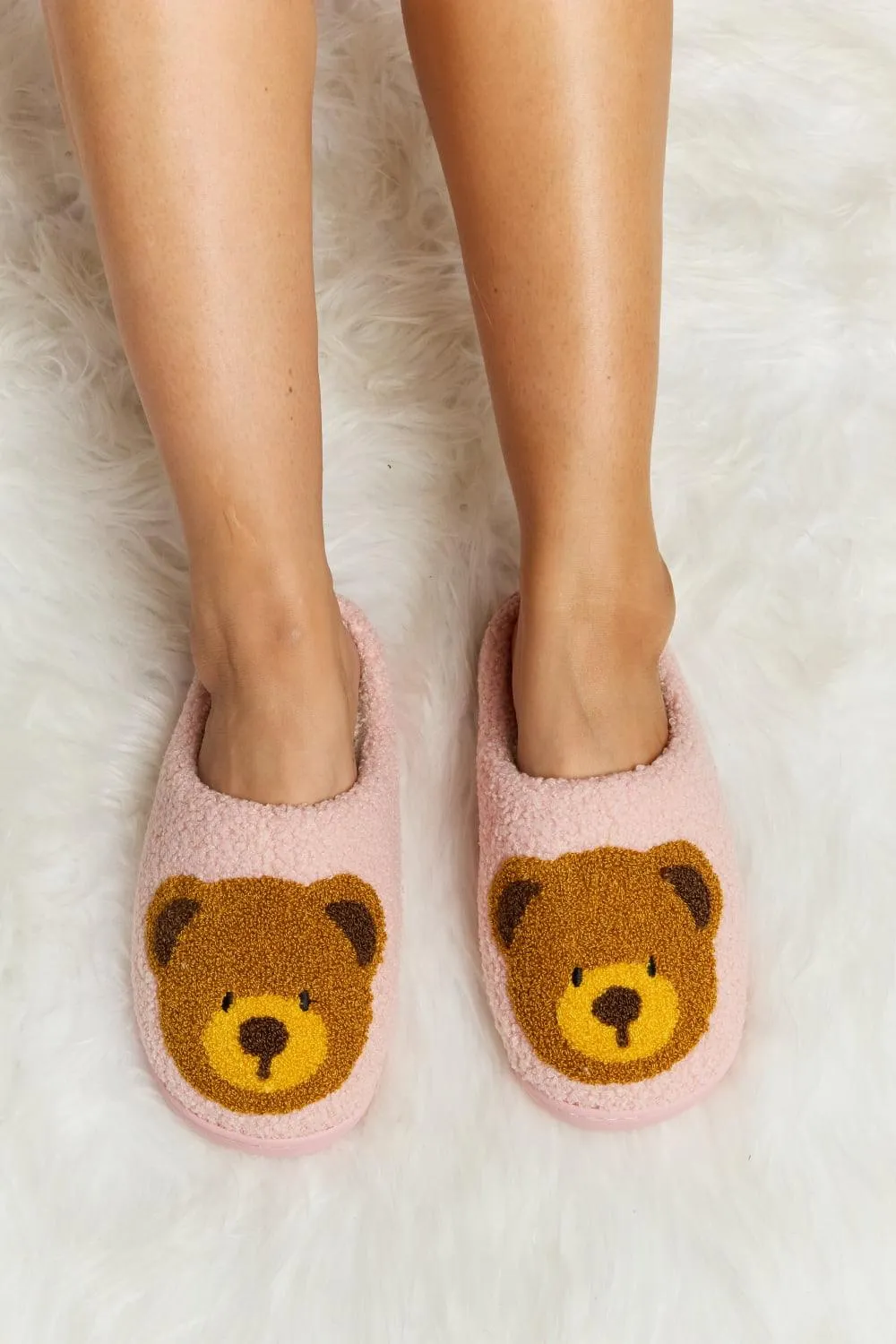 Teddy Bear Print Plush Slippers