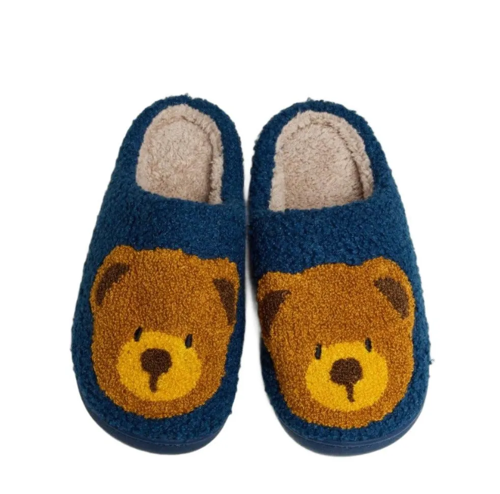 Teddy Bear Print Plush Slippers