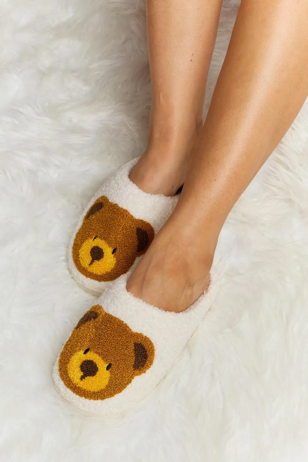 Teddy Bear Print Plush Slippers