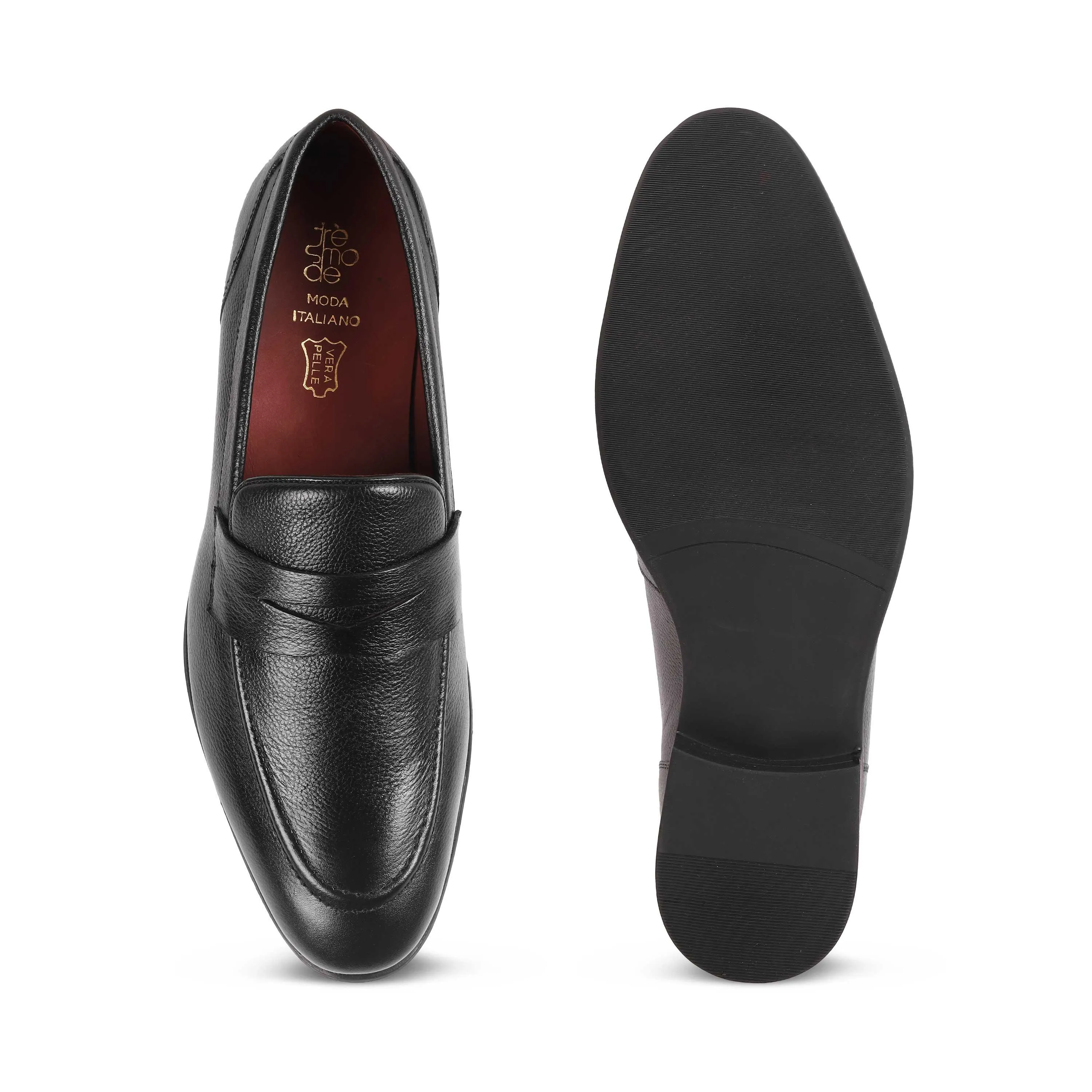 Tresmode Aris Black Men's Leather Penny Loafers