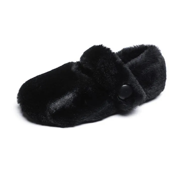 Women Faux-Fur Loafers Cute warm Winter Fleece Flat Casual Shoes