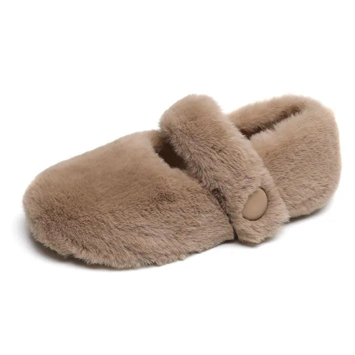 Women Faux-Fur Loafers Cute warm Winter Fleece Flat Casual Shoes