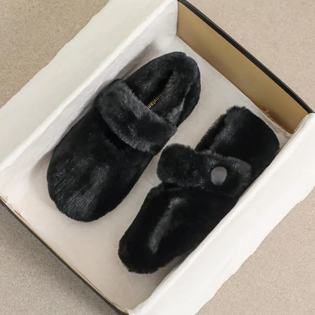 Women Faux-Fur Loafers Cute warm Winter Fleece Flat Casual Shoes