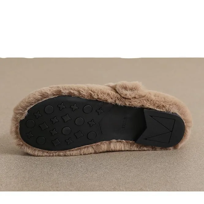 Women Faux-Fur Loafers Cute warm Winter Fleece Flat Casual Shoes