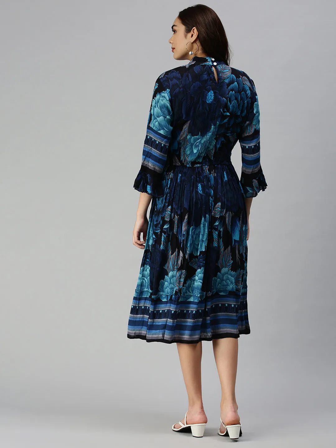 Women Printed Empire Navy Blue Dress