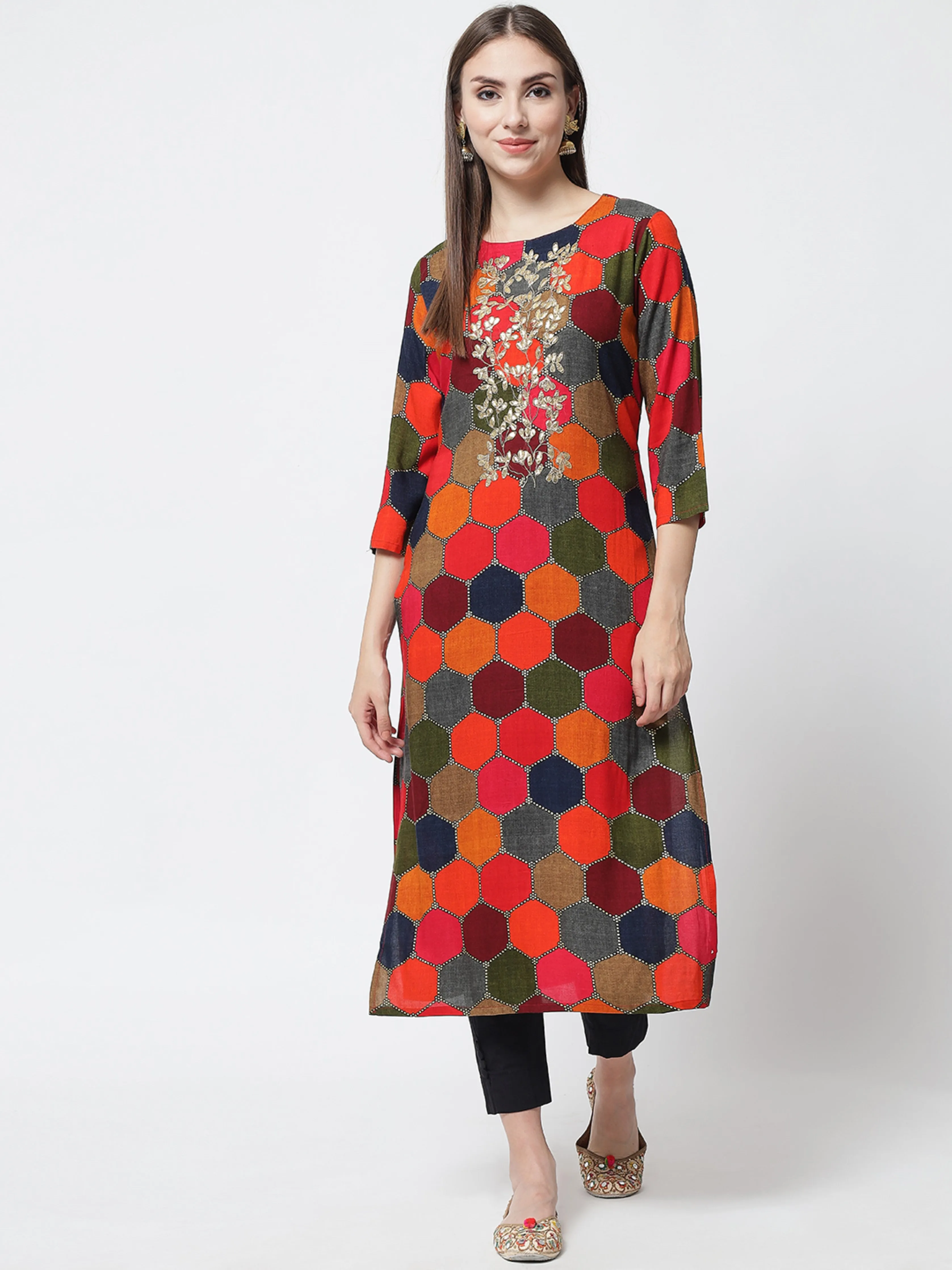 Womens Multi Color Rayon Straight Kurta