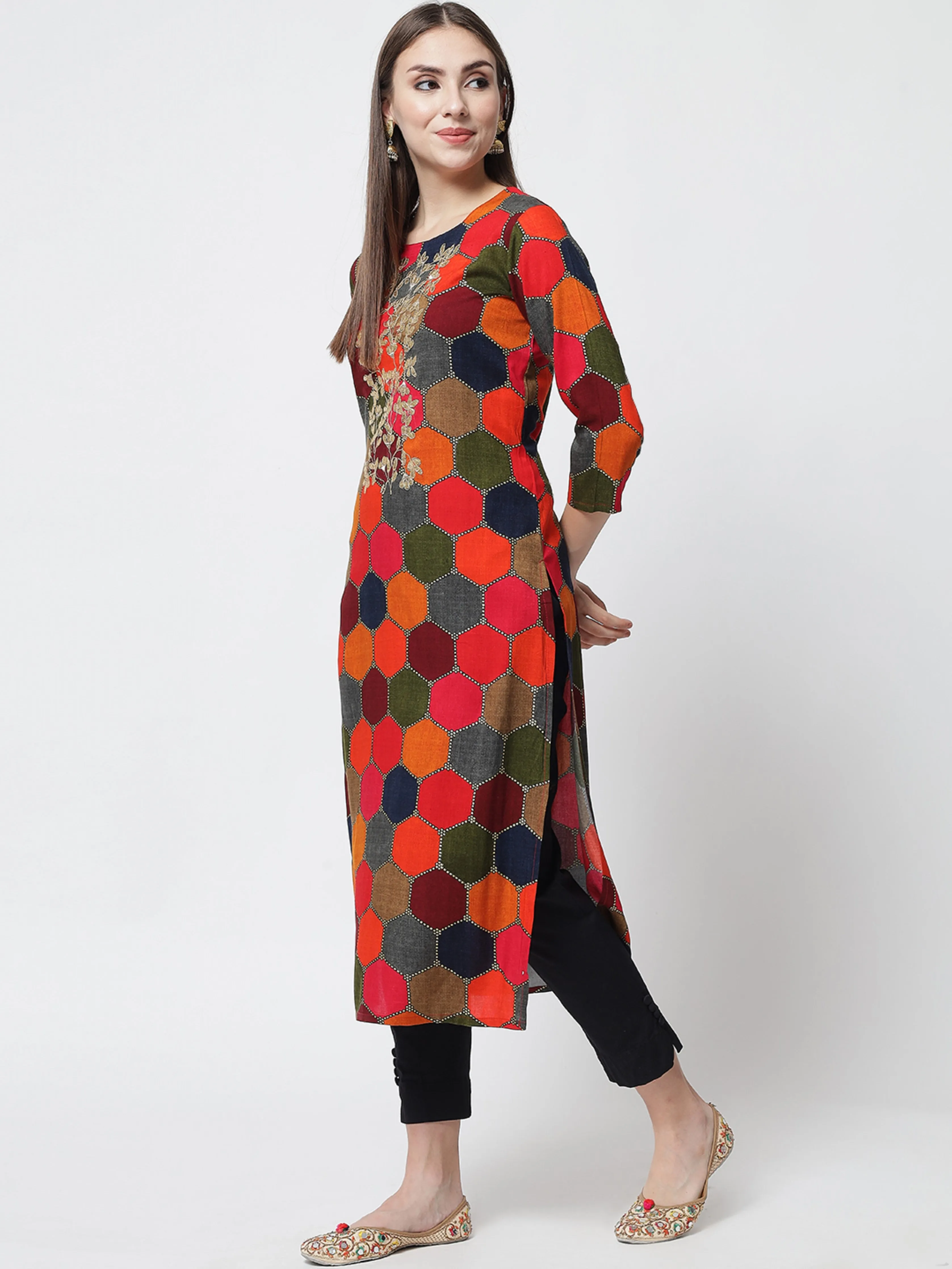 Womens Multi Color Rayon Straight Kurta