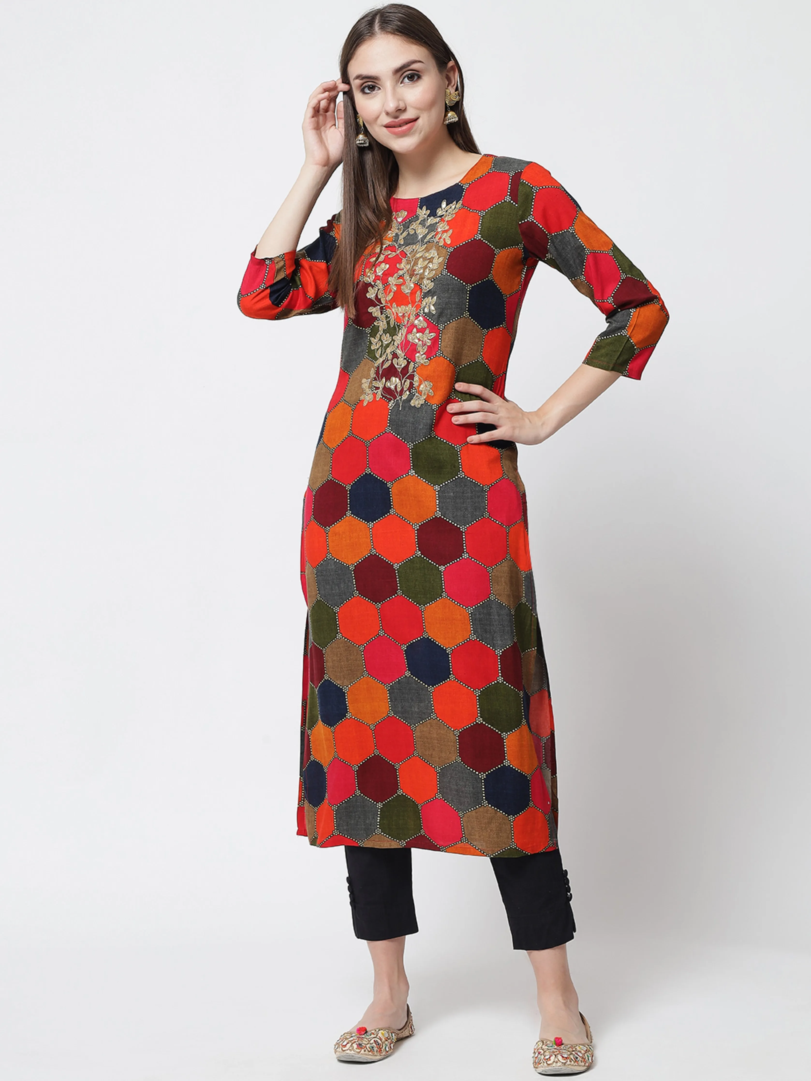 Womens Multi Color Rayon Straight Kurta