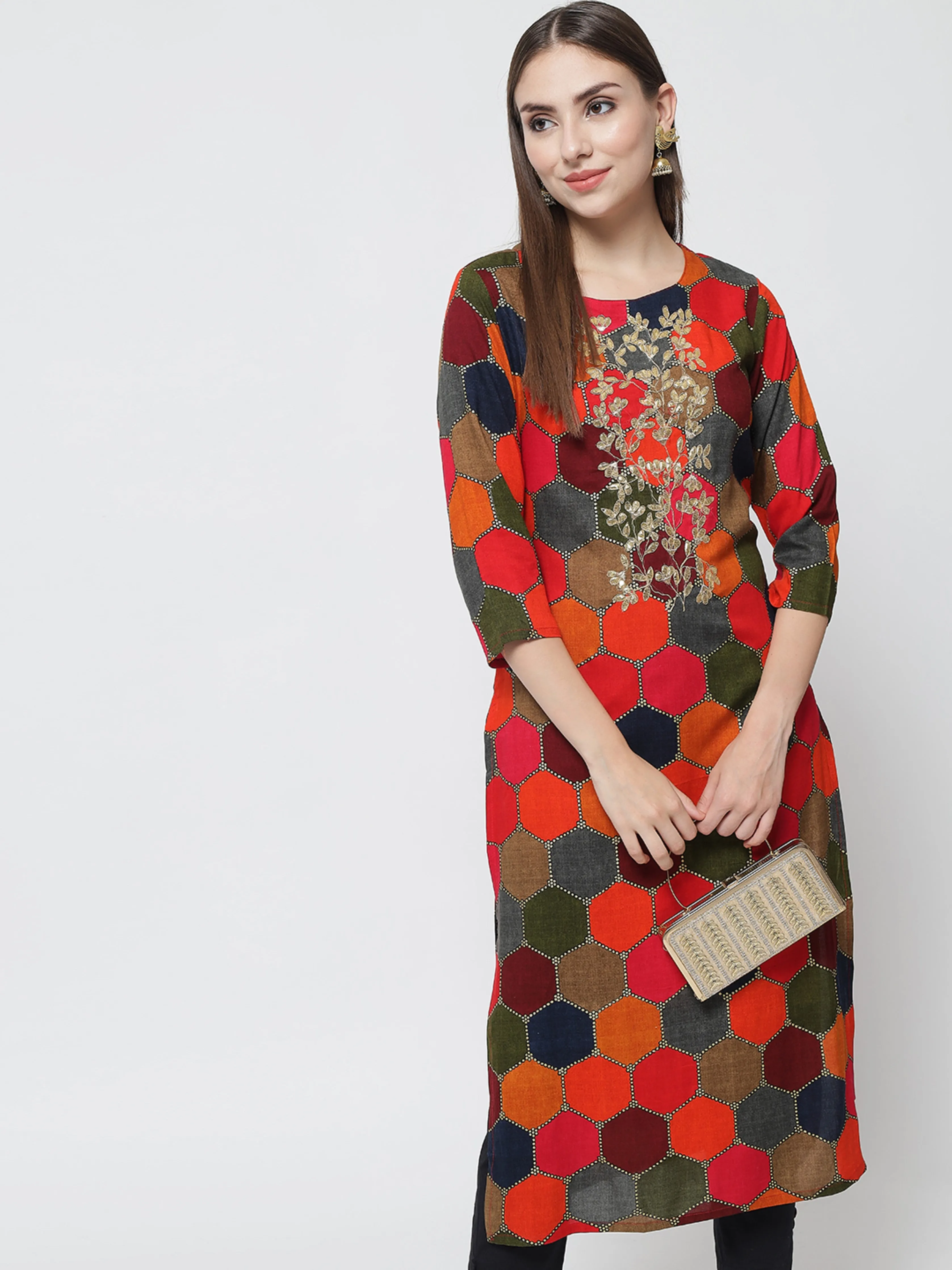 Womens Multi Color Rayon Straight Kurta