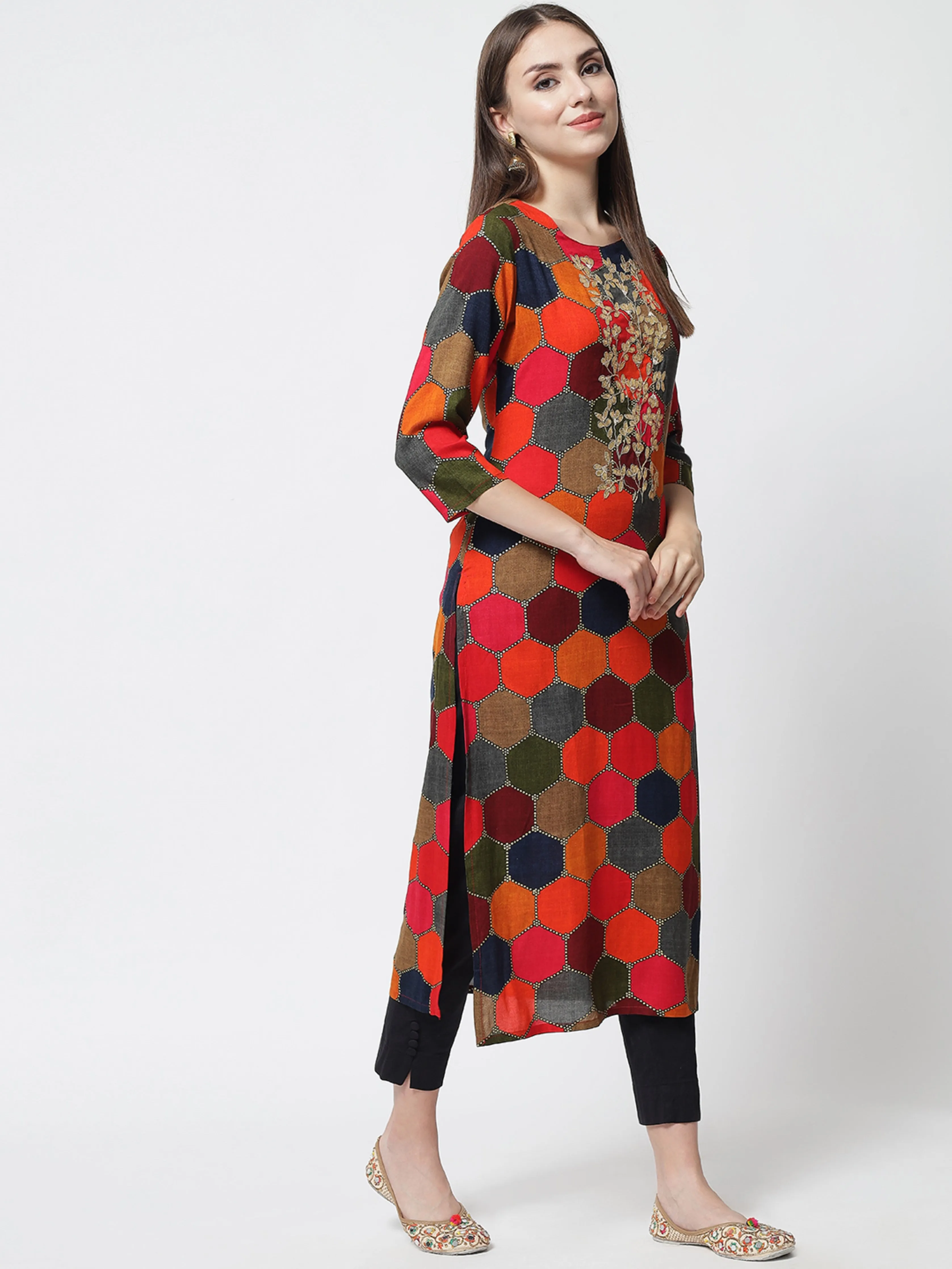 Womens Multi Color Rayon Straight Kurta