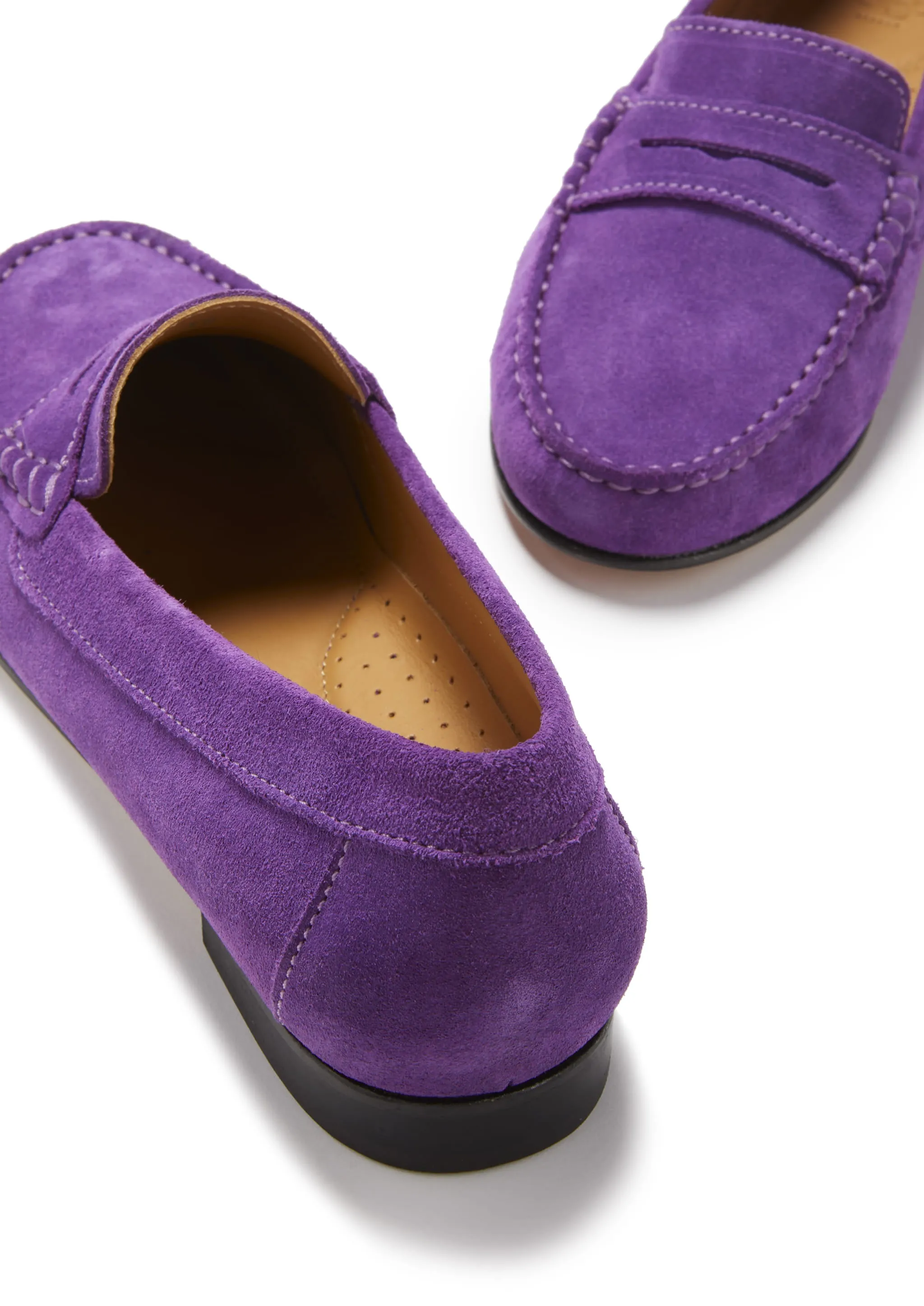 Women's Penny Loafers Leather Sole, purple suede