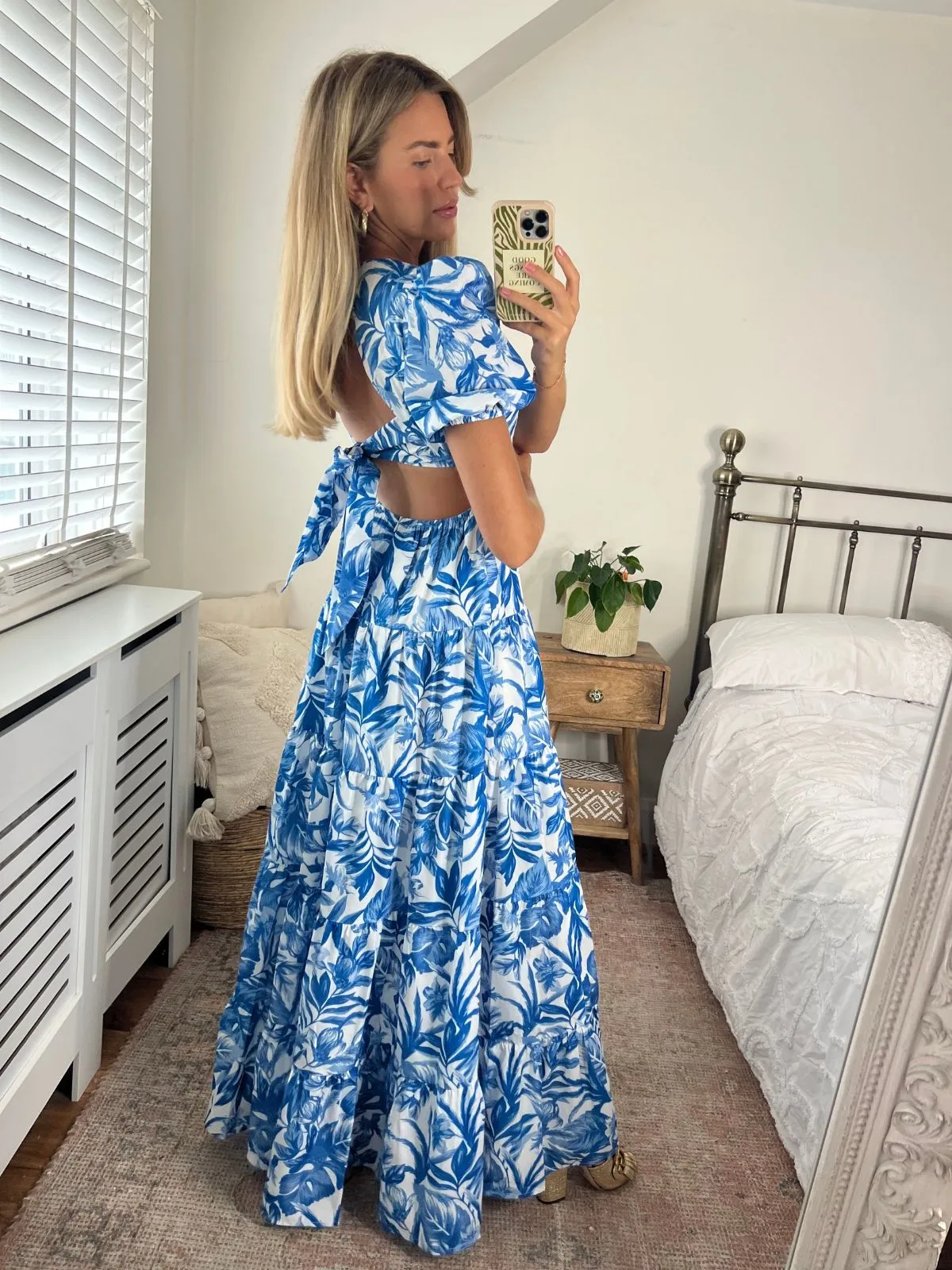 Zoe Tiered Cutout Maxi Dress / Blue Floral