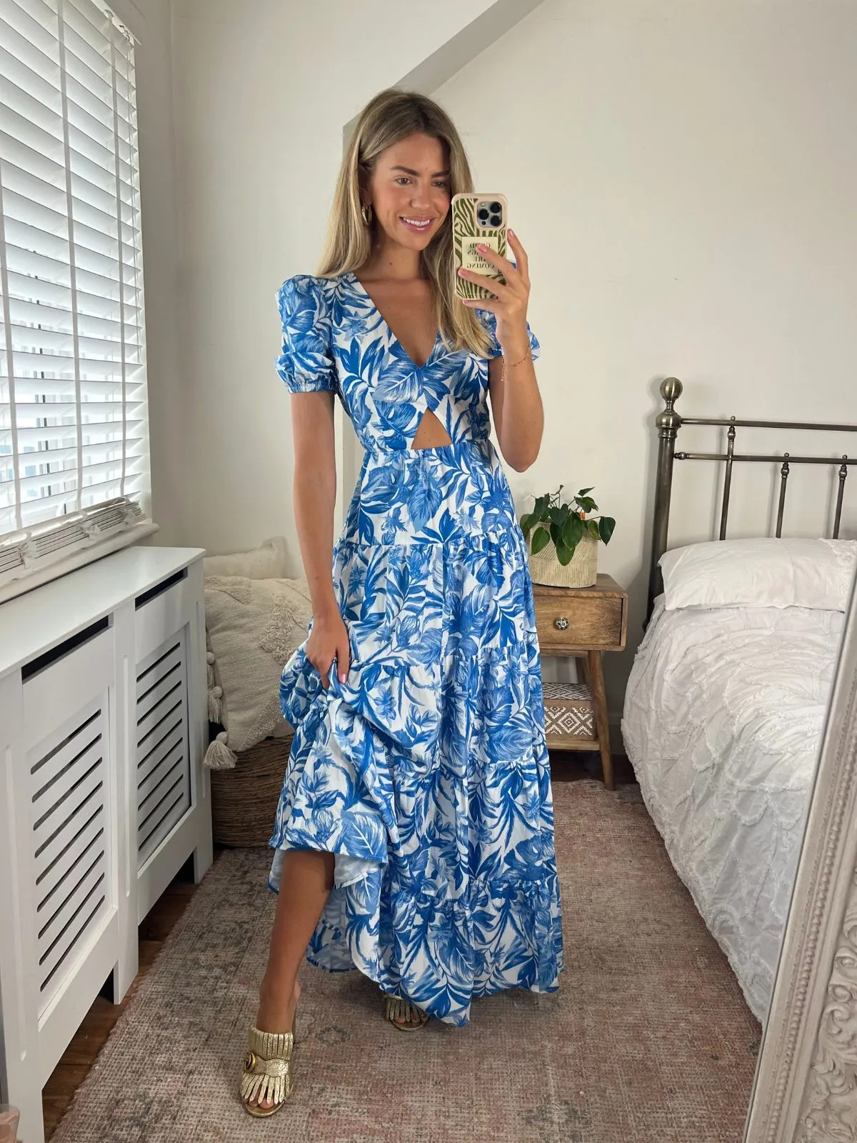 Zoe Tiered Cutout Maxi Dress / Blue Floral